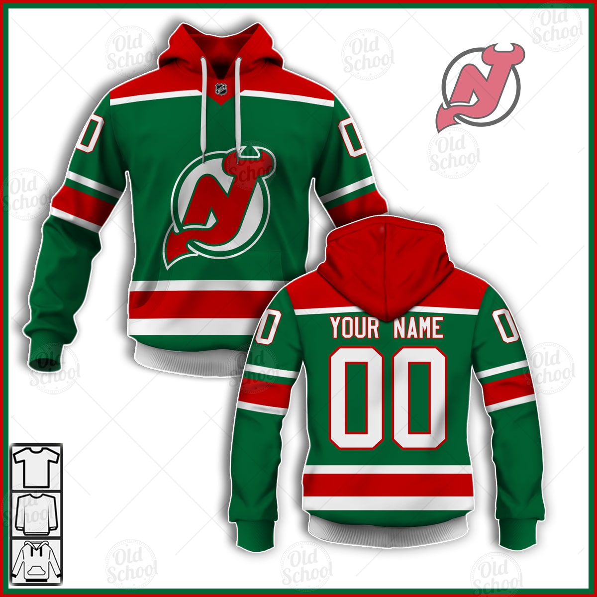 NHL New Jersey Devils Custom Name Number 2021 Reverse Retro Alternate Jersey  Pullover Hoodie