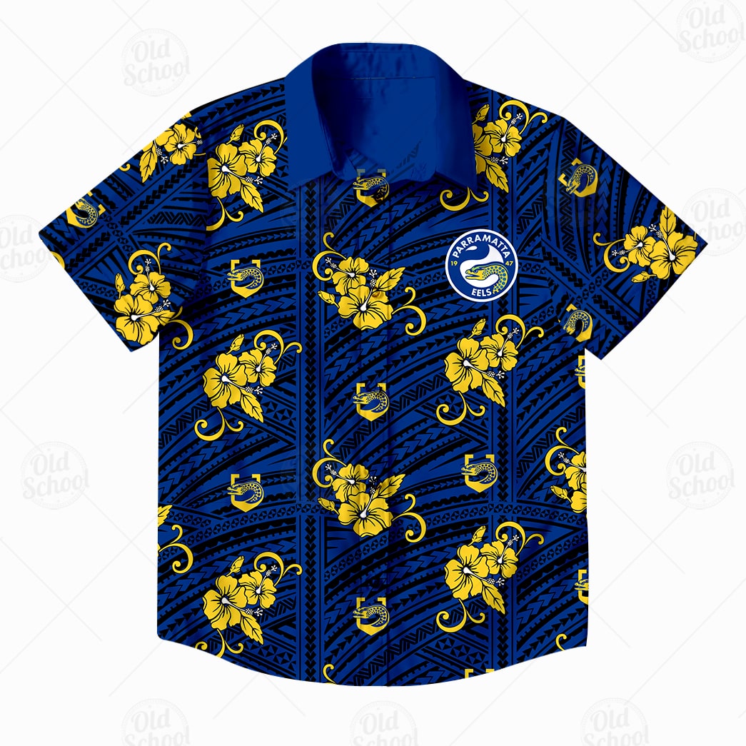 Parramatta Eels NRL 2021 Tribal Hawaiian Shirt Button Up Polo Shirt Sizes S-5XL! 
